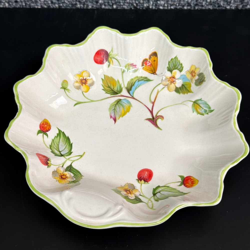 James Kent Old Foley Strawberry Butterfly Scalloped Bowl Staffordshire England